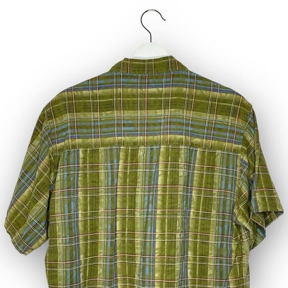 MI Modern Images Green Plaid Silk Blend Short Sleeve Button Up Men’s Size Large - Picture 5 of 9